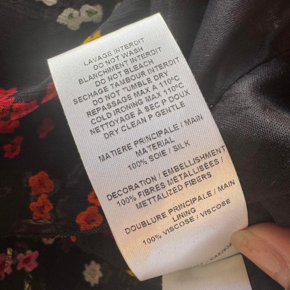See by Chloé 100% Silk Chiffon Black Multicolor Floral Dress Red Yellow Designer - Picture 8 of 8